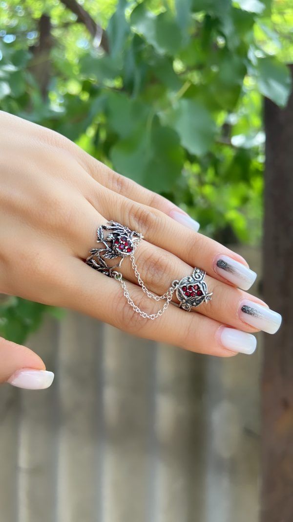 Silver Pomegranate Double Ring