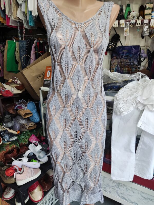 Handmade Crochet Silver Silk Dress