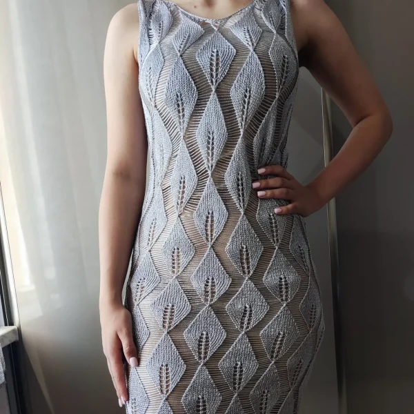 Handmade Crochet Silver Silk Dress