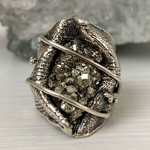 Sterling Silver Ring | golden pyrite stone | Handmade jewelry by Shahinian