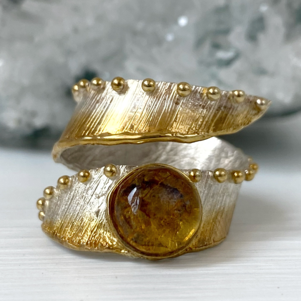 Amber Silver & Gilding Ring