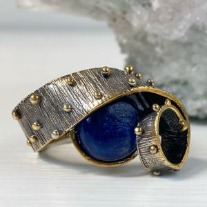Exclusive ring | Natural kyanite | Sterling silver & gilding | Handmade jewelry