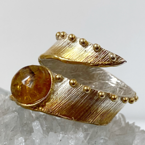 Exclusive ring | Natural amber | Sterling silver & gilding | Handmade jewelry by Shahinian