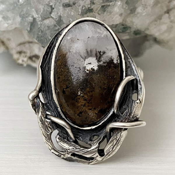 Brown Agate Silver Ring