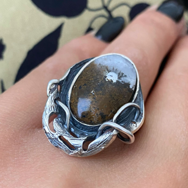 Brown Agate Silver Ring