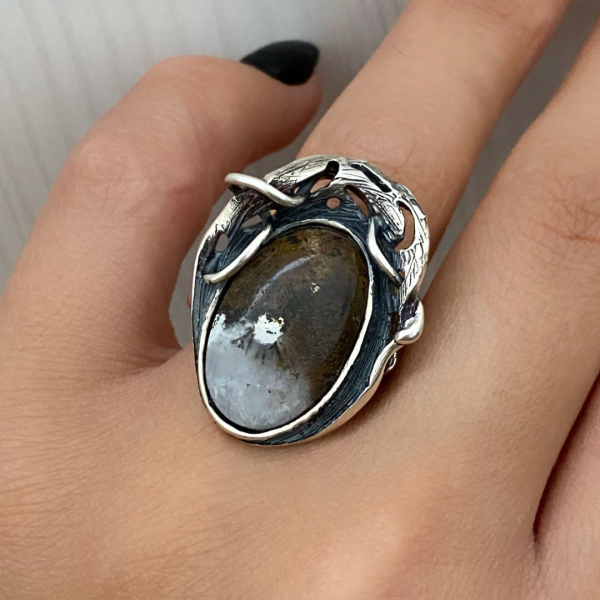 Brown Agate Silver Ring