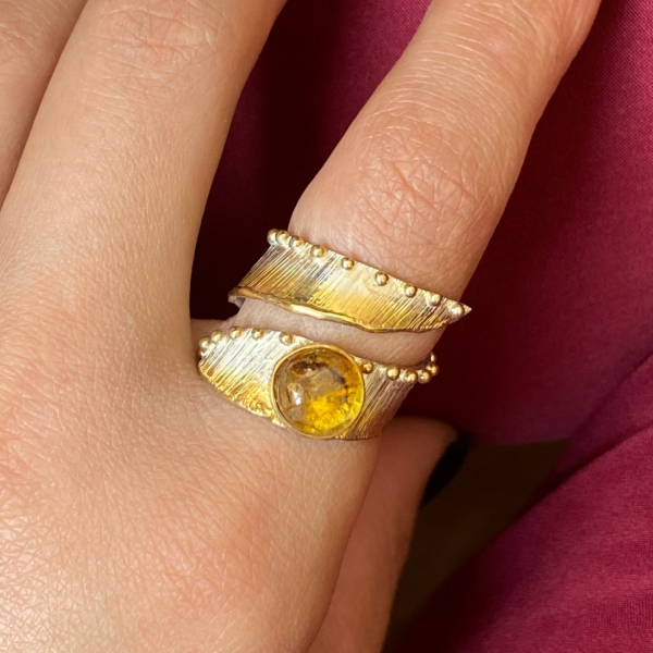 Exclusive ring | Natural amber | Sterling silver & gilding | Handmade jewelry by Shahinian