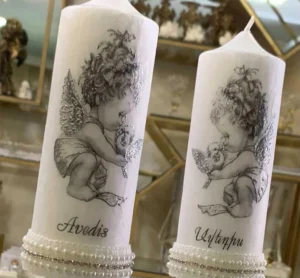 Set of 2 – Little Angel Baptism White Pillar Candles