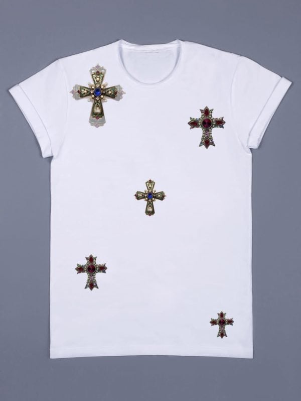 T-Shirt With Jewelled Crosses