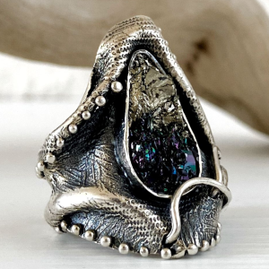 Black & White | Silver ring | pyrite & carborundum By Shahinian Jewelry