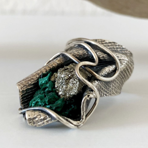 Silver ring | malachite & pyrite | Armenian brand |Shahinian jewelry