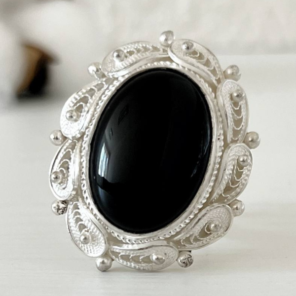 "Venus" Obsidian Silver Ring