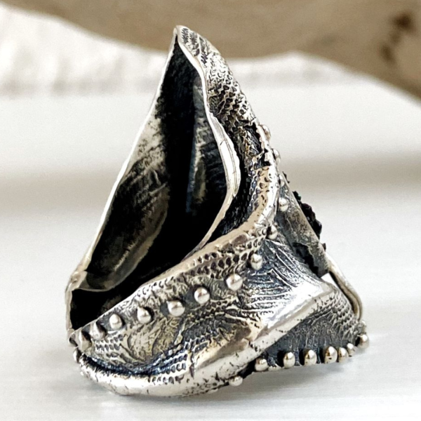 Pyrite & Carborundum Silver Ring