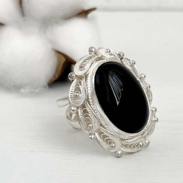 "Venus" Obsidian Silver Ring