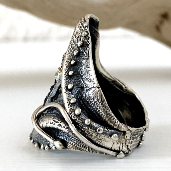 Pyrite & Carborundum Silver Ring