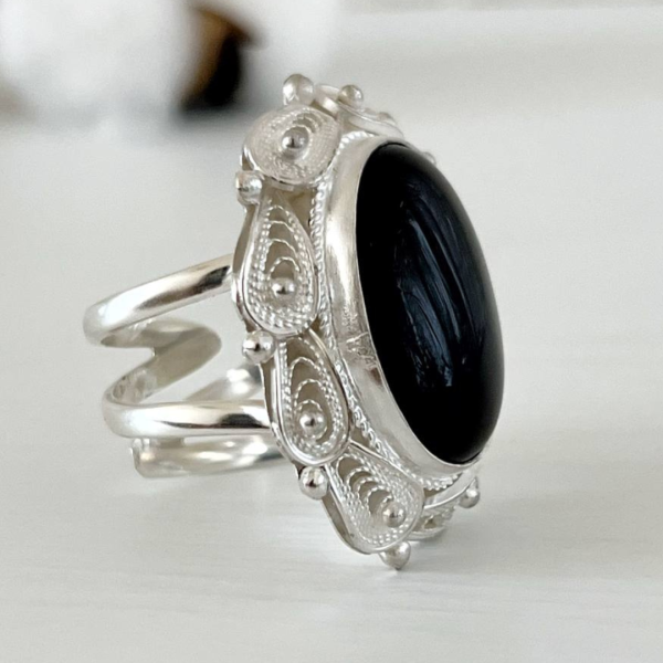 "Venus" Obsidian Silver Ring