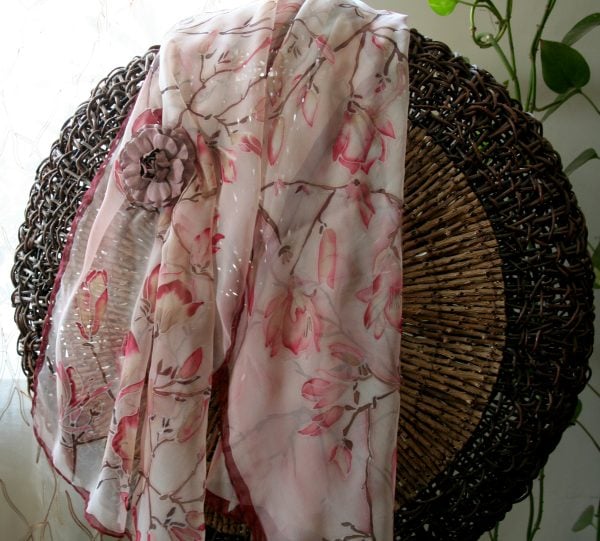 "Cherry Flowers" Silk Scarf