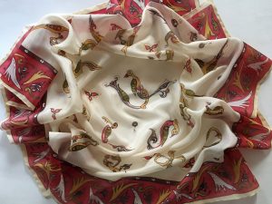 Hand painted square silk scarf with Armenian letters
