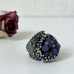 SIlver ring| unique design | natural stones | purple stone