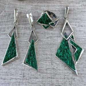 Silver triangle | natural green malachite | unique jewelry by Shahinian studio