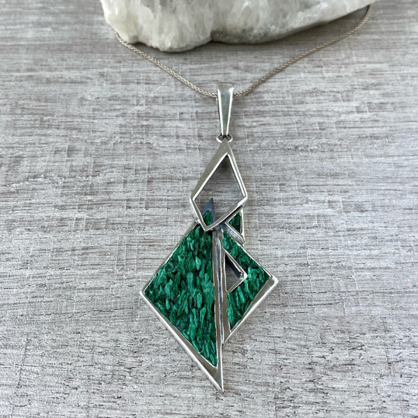 Silver triangle | natural green malachite | unique jewelry by Shahinian studio