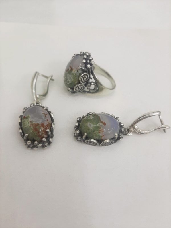 Sterling Silver Agate Jewelry Set