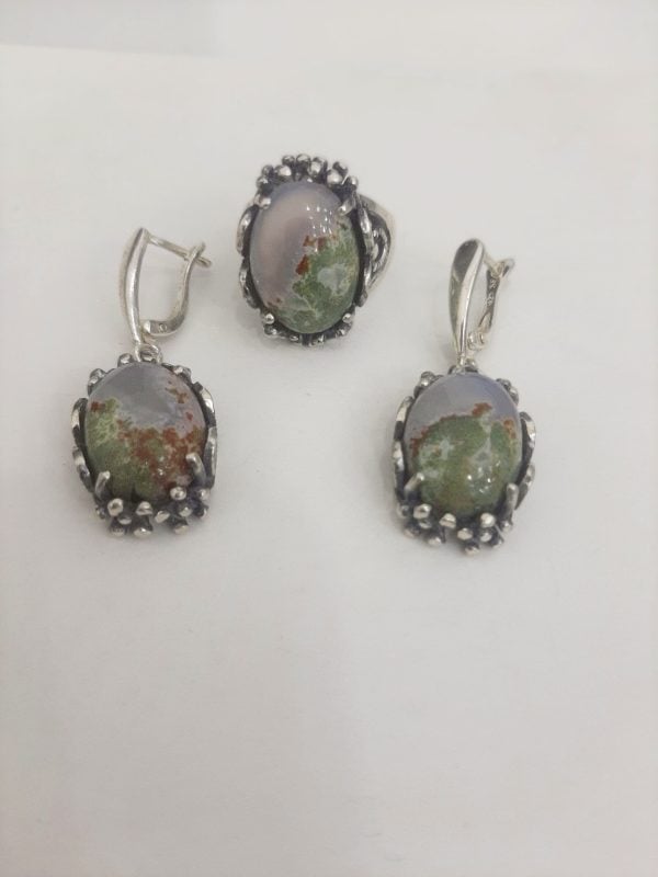 Sterling Silver Agate Jewelry Set