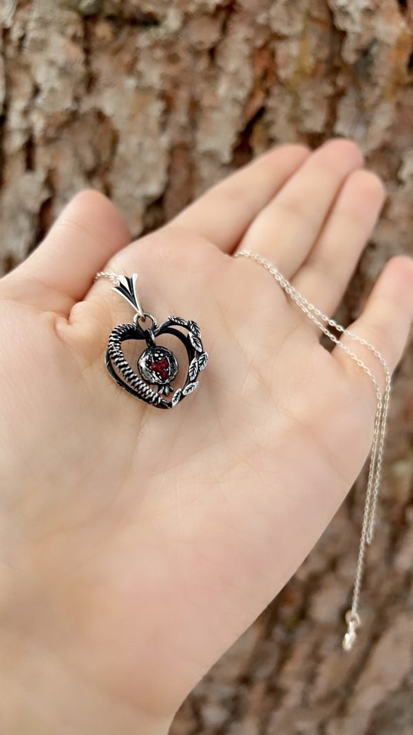 "Pomegranate In The" Heart Silver Necklace