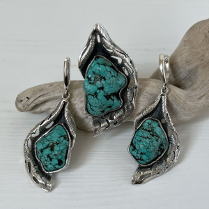 Silver | Amazing jewelry set with natural turquoise | Handmade by SHahinian jewelry