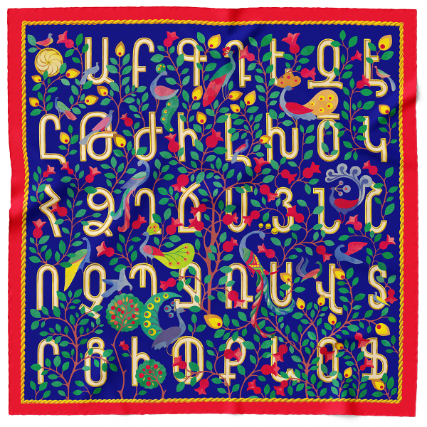 Armenian Alphabet silk scarf / Blue