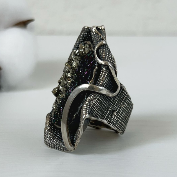 Pyrite and Carborundum Sterling Silver Ring