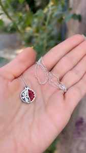 Pomegranate pPendant Sterling Silver 925 Jewelry , Armenian Pomegranate Necklace , Armenian Symbol Pomegranate Pendant with Red Stones Unique Gift for Her , Rare Pomegranate Silver Jewelry