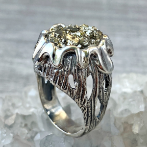 24K gold plated silver ring | unique designed gift | pyrite