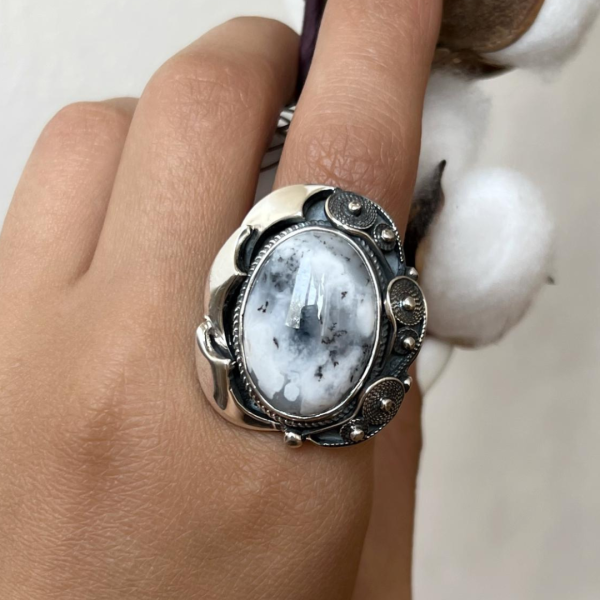 Sterling silver ring with white agate gemstone| designed by Shahinian jewelry