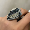 Black stone ring | golden stone ring| sterling silver | designed by Shahinian jewelry