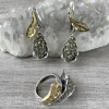 24K gold plated silver gift | autumn leaves | natural gemstone pyrite