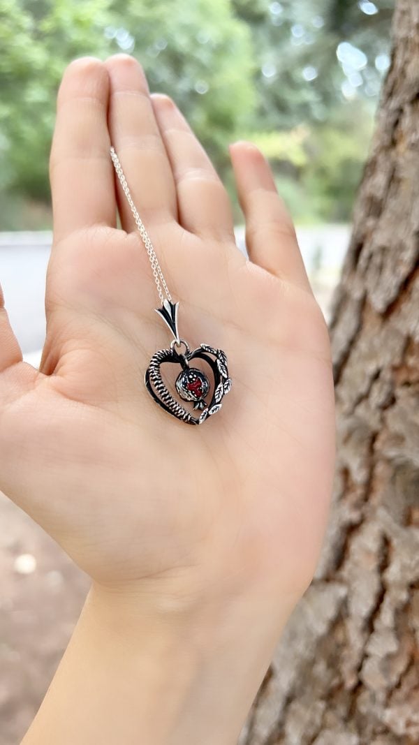 "Pomegranate In The" Heart Silver Necklace