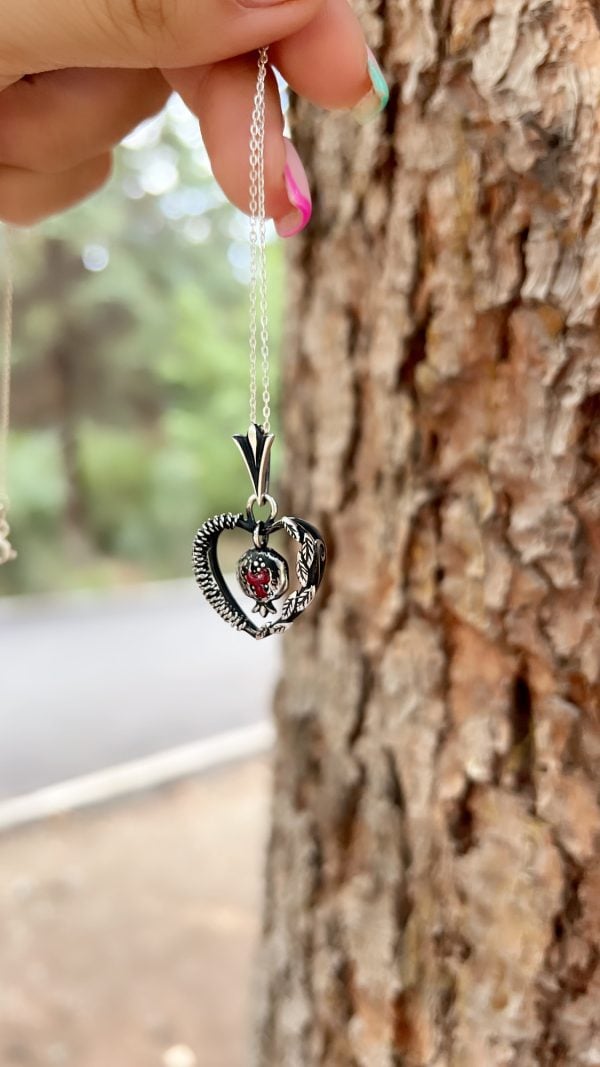 "Pomegranate In The" Heart Silver Necklace