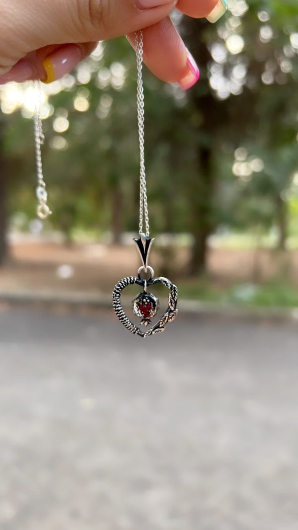 "Pomegranate In The" Heart Silver Necklace