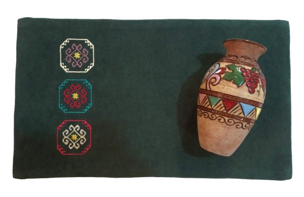 A Purple Table Runner Embroidered With Armenian Ornaments