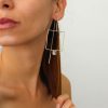 Silver geometric earrings with natural crystal