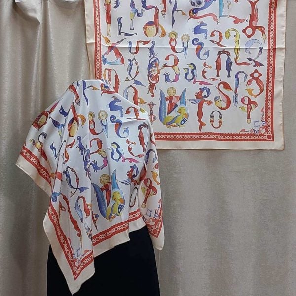 White Armenian Alphabet Scarf