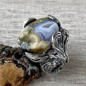 Moss agate ring | sterling silver jewelry