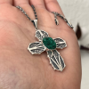 Sterling Silver Raw malachite Cross Pendant