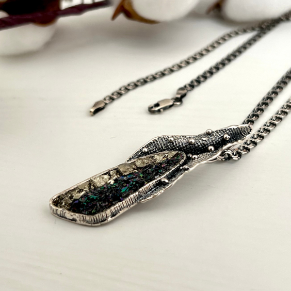 Sterling Silver Pyrite and Carborundum Pendant