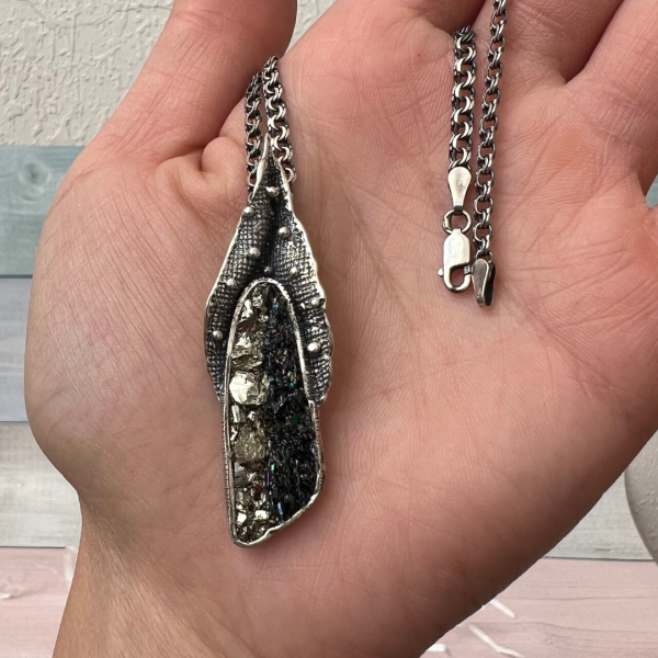 Sterling Silver Pyrite and Carborundum Pendant