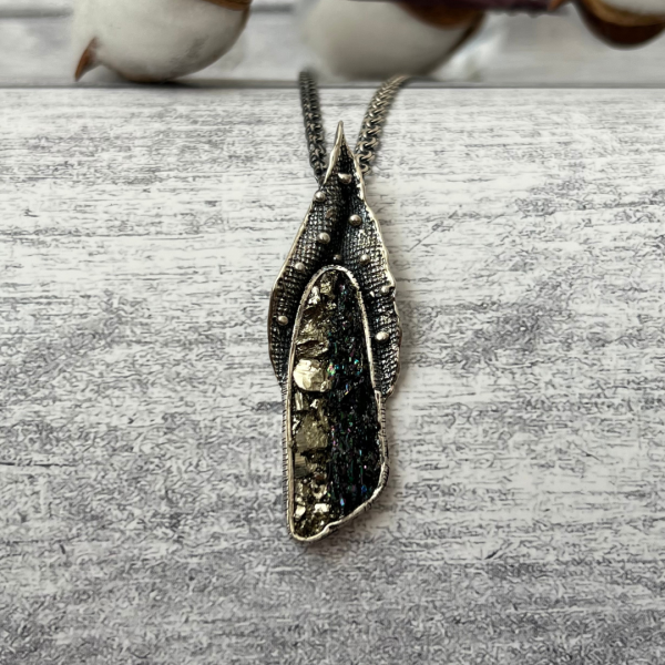 Sterling Silver Pyrite and Carborundum Pendant