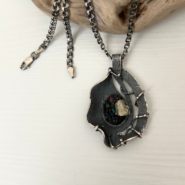 Sterling Silver Pyrite and Carborundum Pendant