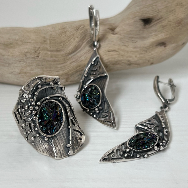 "Butterfly" Sterling Silver and Black Carborundum Jewelry Set