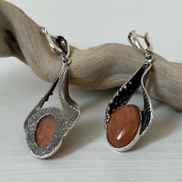 Sterling Silver Peach Stone Jewelry Set